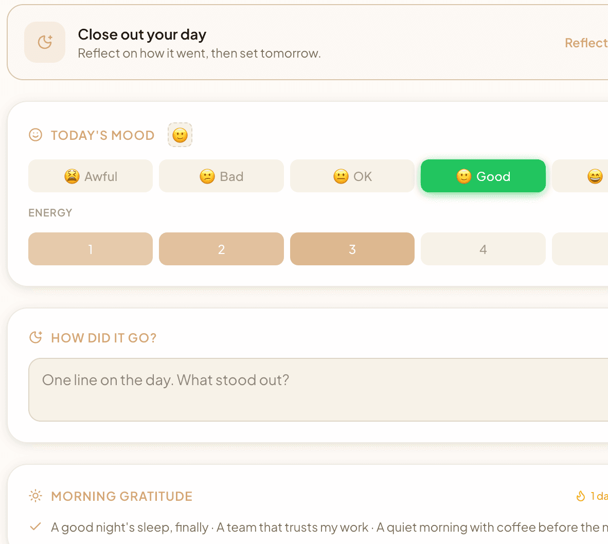 LucinOS Today — the day's focus, chosen from your direction and your current state.